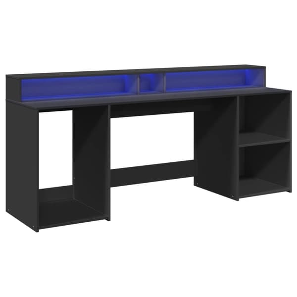 vidaXL skrivebord med LED-lys 200x55x91 cm konstrueret træ sort