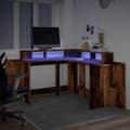 Miniatyrbild 6 av 11: vidaXL Skrivbord med LED gammalt trä 152x152x91 cm konstruerat trä