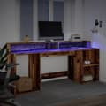 Miniatyrbild 6 av 11: vidaXL Skrivbord med LED gammalt trä 200x55x91 cm konstruerat trä