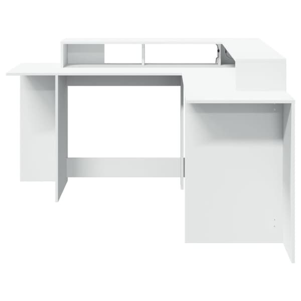 vidaXL Skrivebord med LED-lys hvit 152x152x91 cm konstruert tre