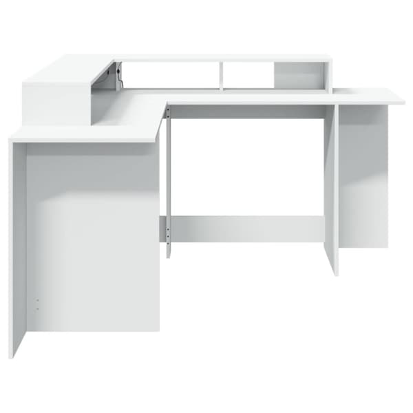 vidaXL Skrivebord med LED-lys hvit 152x152x91 cm konstruert tre