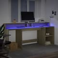 Miniatyrbild 6 av 11: vidaXL Skrivbord med LED sonoma-ek 200x55x91 cm konstruerat trä