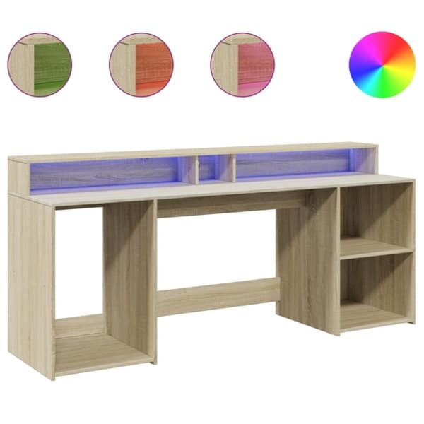 vidaXL Skrivebord med LED-lys sonoma eik 200x55x91 cm konstruert tre