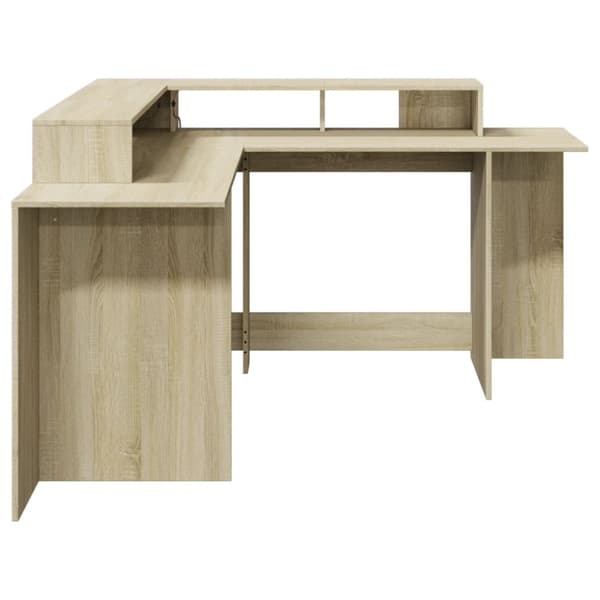 vidaXL Skrivebord med LED-lys sonoma eik 152x152x91 cm konstruert tre