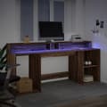 Miniatyrbild 6 av 11: vidaXL Skrivbord med LED brun ek 200x55x91 cm konstruerat trä