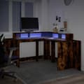 Miniatyrbilde 6 av 11: vidaXL Skrivebord med LED-lys røkt eik 152x152x91 cm konstruert tre