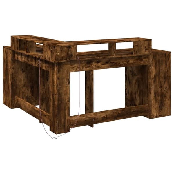 vidaXL Skrivebord med LED-lys røkt eik 152x152x91 cm konstruert tre