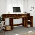 Miniatyrbild 5 av 11: vidaXL Skrivbord med LED rökfärgad ek 200x55x91 cm konstruerat trä