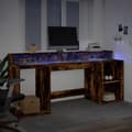 Miniatyrbild 6 av 11: vidaXL Skrivbord med LED rökfärgad ek 200x55x91 cm konstruerat trä