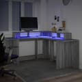 Miniatyrbild 6 av 11: vidaXL Skrivbord med LED grå sonoma 152x152x91 cm konstruerat trä