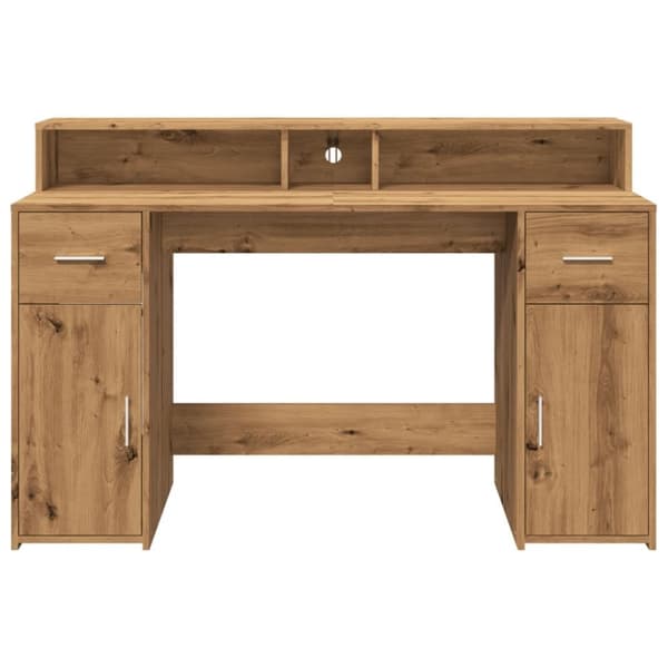 vidaXL Skrivebord med LED-lys artisan eik 140x55x91 cm konstruert tre