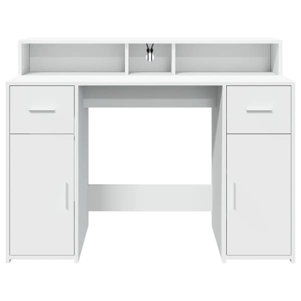 vidaXL Skrivebord med LED-lys hvit 120x55x91 cm konstruert tre