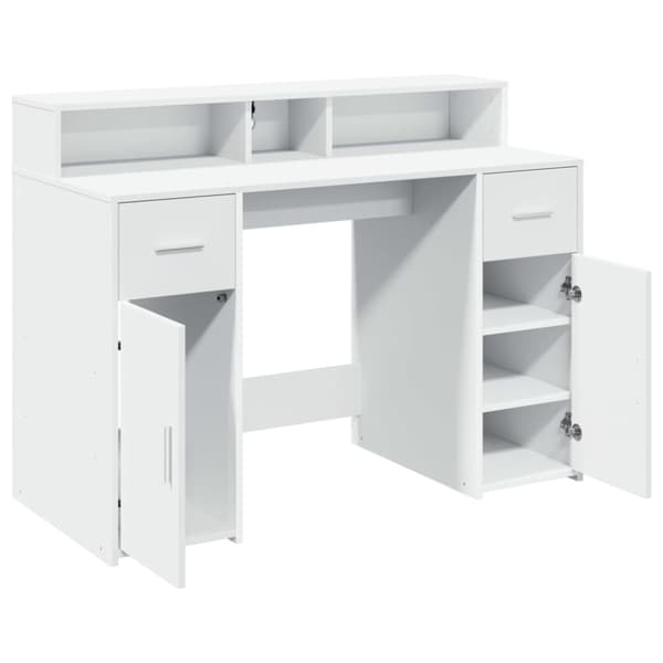 vidaXL Skrivebord med LED-lys hvit 120x55x91 cm konstruert tre