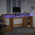 Miniatyrbild 6 av 11: vidaXL Skrivbord med LED ek 200x55x91 cm konstruerat trä
