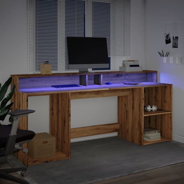 vidaXL Skrivbord med LED ek 200x55x91 cm konstruerat trä