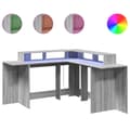 Pikkukuva 1 / 11: vidaXL Työpöytä LED-valoilla harmaa Sonoma 152x152x91 cm tekninen puu
