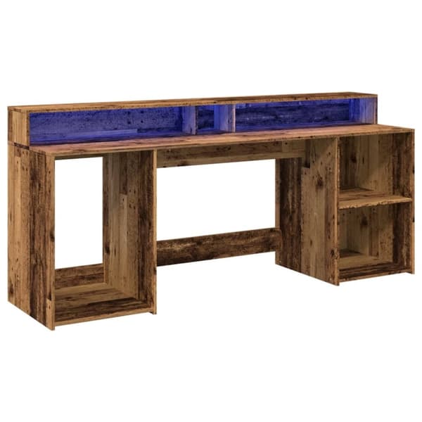 vidaXL Työpöytä LED-valoilla vanha puu 200x55x91 cm tekninen puu