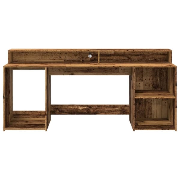 vidaXL Työpöytä LED-valoilla vanha puu 200x55x91 cm tekninen puu