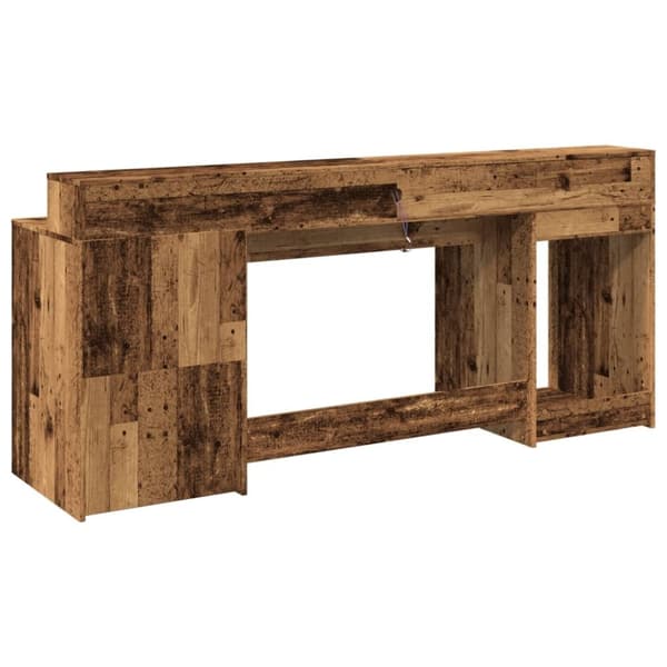 vidaXL Työpöytä LED-valoilla vanha puu 200x55x91 cm tekninen puu
