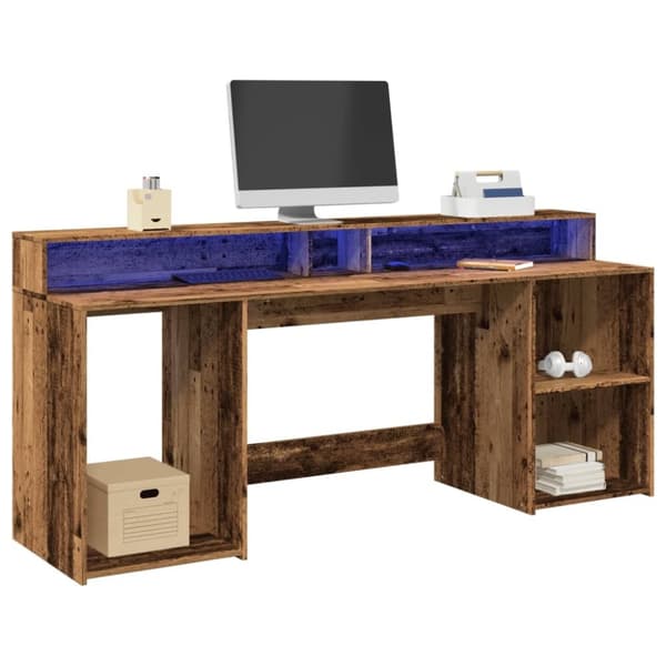 vidaXL Työpöytä LED-valoilla vanha puu 200x55x91 cm tekninen puu