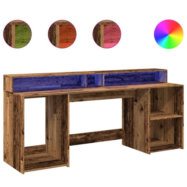 vidaXL Työpöytä LED-valoilla vanha puu 200x55x91 cm tekninen puu