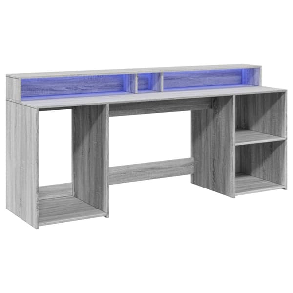 vidaXL Työpöytä LED-valoilla harmaa Sonoma 200x55x91 cm tekninen puu