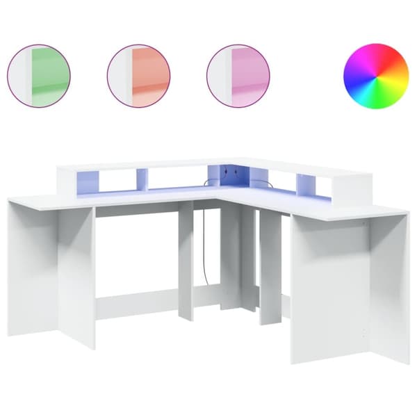 vidaXL Työpöytä LED-valoilla valkoinen 152x152x91 cm tekninen puu