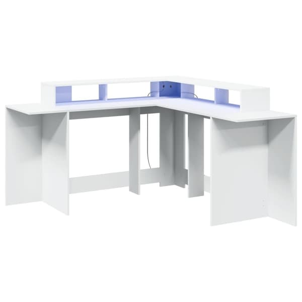 vidaXL Työpöytä LED-valoilla valkoinen 152x152x91 cm tekninen puu