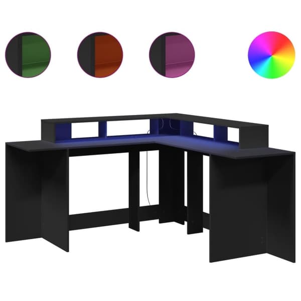 vidaXL skrivebord med LED-lys 152x152x91 cm konstrueret træ sort