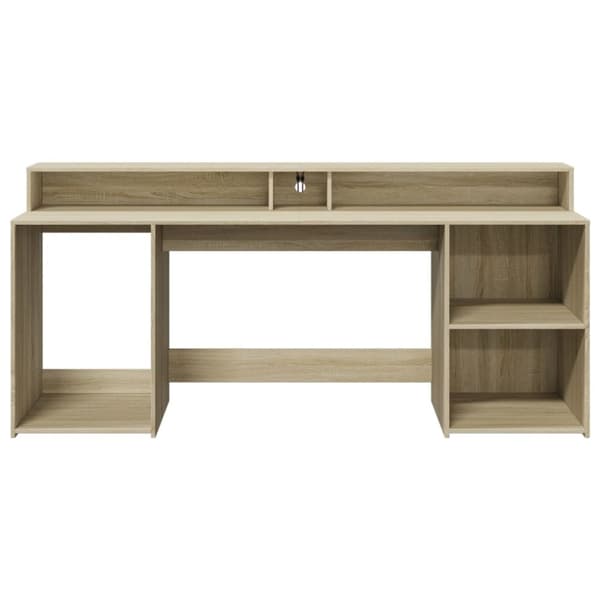 vidaXL skrivebord med LED-lys 200x55x91 cm konstrueret træ sonoma-eg