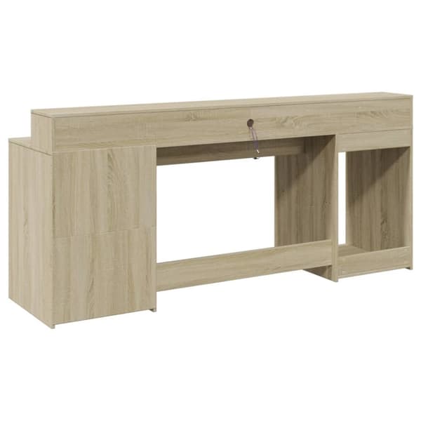 vidaXL skrivebord med LED-lys 200x55x91 cm konstrueret træ sonoma-eg