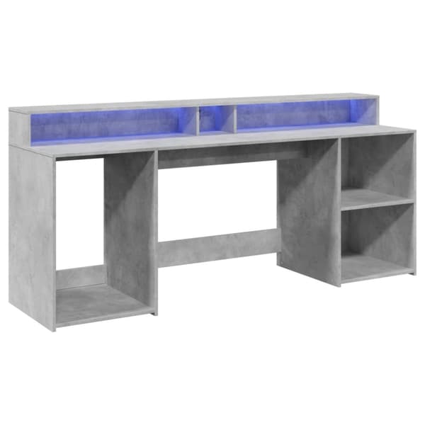 vidaXL Työpöytä LED-valoilla betoninharmaa 200x55x91 cm tekninen puu