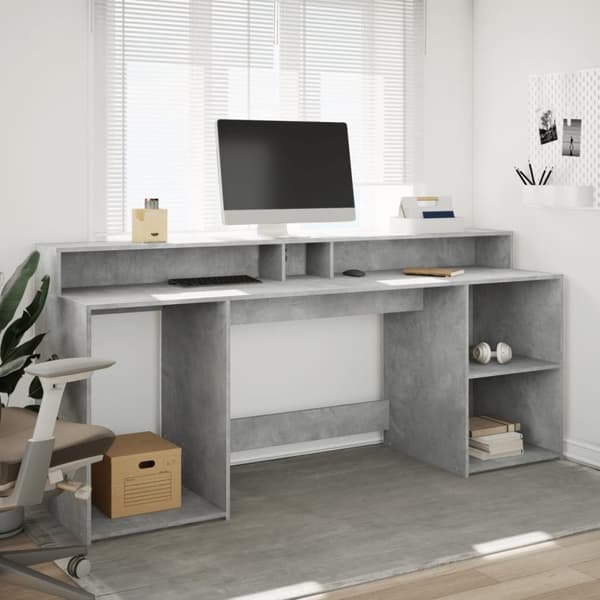vidaXL Työpöytä LED-valoilla betoninharmaa 200x55x91 cm tekninen puu