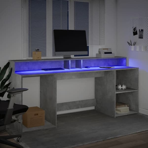 vidaXL Työpöytä LED-valoilla betoninharmaa 200x55x91 cm tekninen puu