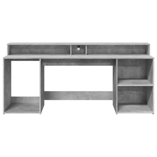 vidaXL Työpöytä LED-valoilla betoninharmaa 200x55x91 cm tekninen puu