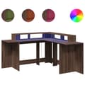 Miniatyrbillede 3 af 11: vidaXL skrivebord med LED-lys 152x152x91 cm konstrueret træ brunt eg