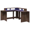 Miniatyrbillede 4 af 11: vidaXL skrivebord med LED-lys 152x152x91 cm konstrueret træ brunt eg