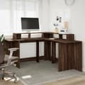 Miniatyrbillede 5 af 11: vidaXL skrivebord med LED-lys 152x152x91 cm konstrueret træ brunt eg