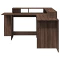 Miniatyrbillede 7 af 11: vidaXL skrivebord med LED-lys 152x152x91 cm konstrueret træ brunt eg