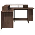 Miniatyrbillede 8 af 11: vidaXL skrivebord med LED-lys 152x152x91 cm konstrueret træ brunt eg