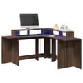Miniatyrbillede 2 af 11: vidaXL skrivebord med LED-lys 152x152x91 cm konstrueret træ brunt eg