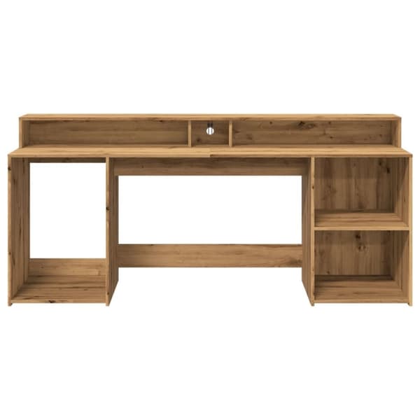 vidaXL skrivebord med LED-lys 200x55x91 cm konstrueret træ gammelt eg