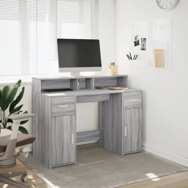 vidaXL skrivebord m. LED-lys 120x55x91 cm konstrueret træ grå sonoma