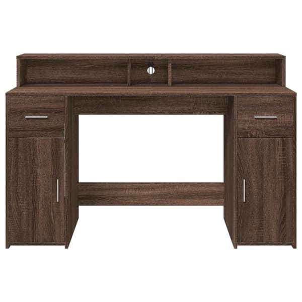 vidaXL Työpöytä LED-valoilla ruskea tammi 140x55x91 cm tekninen puu