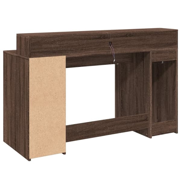 vidaXL Työpöytä LED-valoilla ruskea tammi 140x55x91 cm tekninen puu