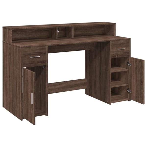 vidaXL Työpöytä LED-valoilla ruskea tammi 140x55x91 cm tekninen puu