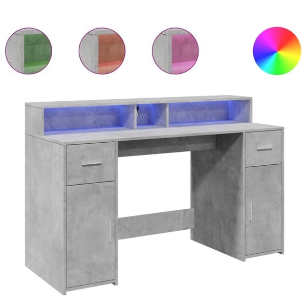vidaXL Työpöytä LED-valoilla betoninharmaa 140x55x91 cm tekninen puu