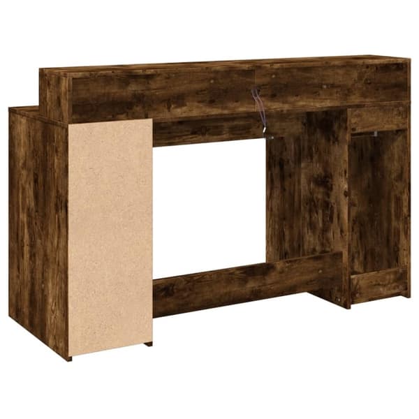 vidaXL skrivebord med LED-lys 140x55x91 cm konstrueret træ røget eg
