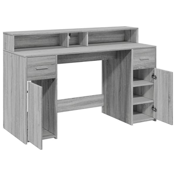 vidaXL Työpöytä LED-valoilla harmaa Sonoma 140x55x91 cm tekninen puu