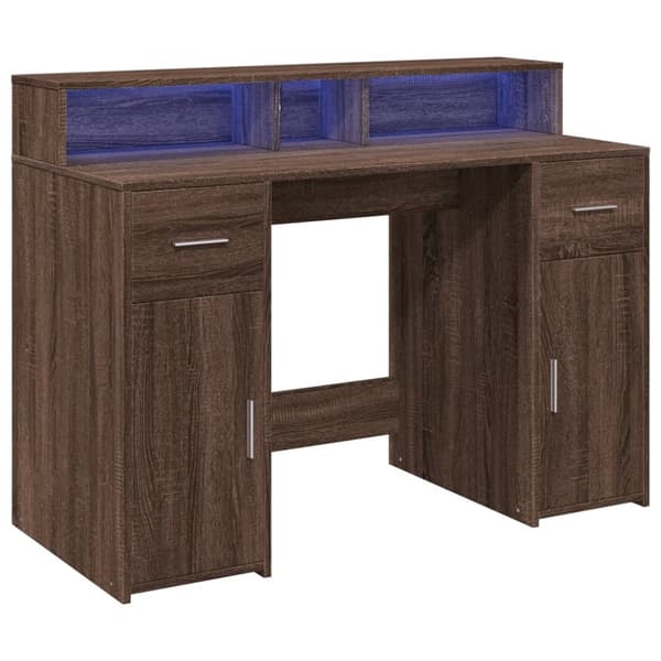 vidaXL Työpöytä LED-valoilla ruskea tammi 120x55x91 cm tekninen puu